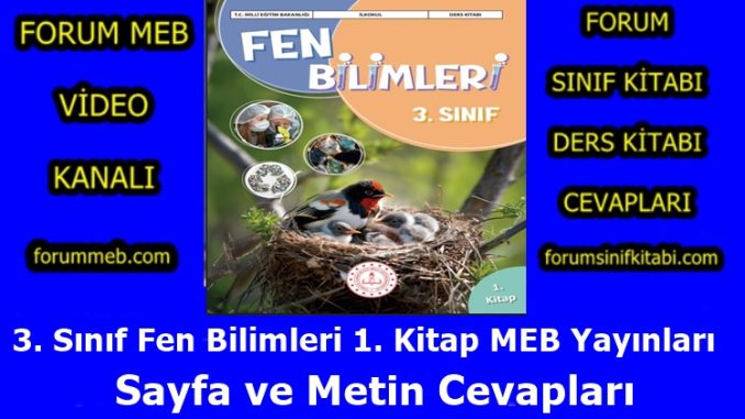 "3. Sınıf Fen Bilimleri 1. Kitap Cevapları MEB Yayınları"